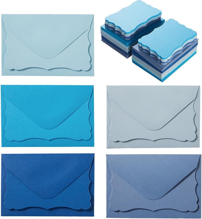Toperd 100 Pack Mini Envelopes with Note Cards in 5 Colors for Wedding, Birthday, Baby Showers, 4 x 2.7 Inches (Blue) - Image 1
